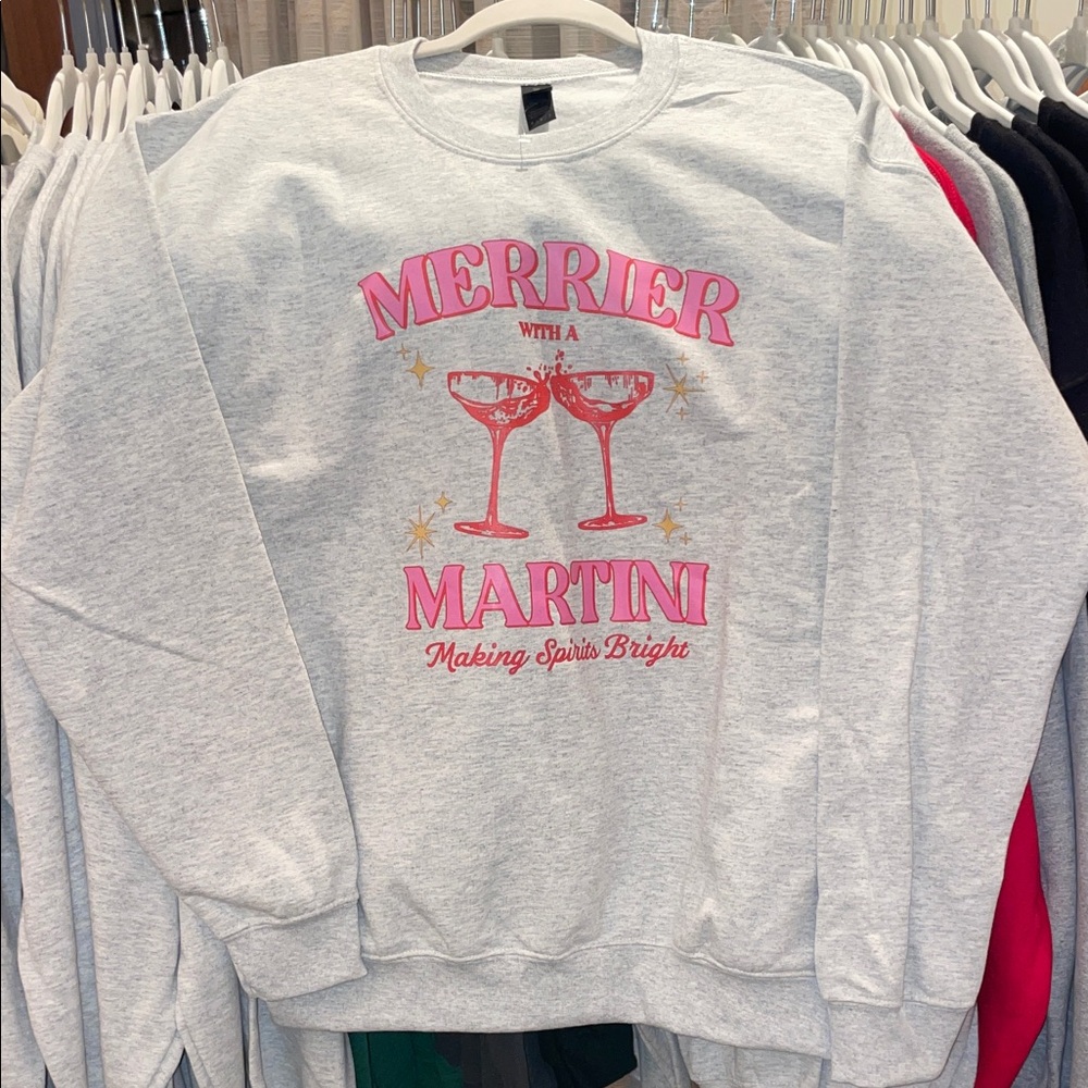 MERRIER WITH A MARTINI MAKING SPIRITS BRIGHT Sweatshirt in Ash